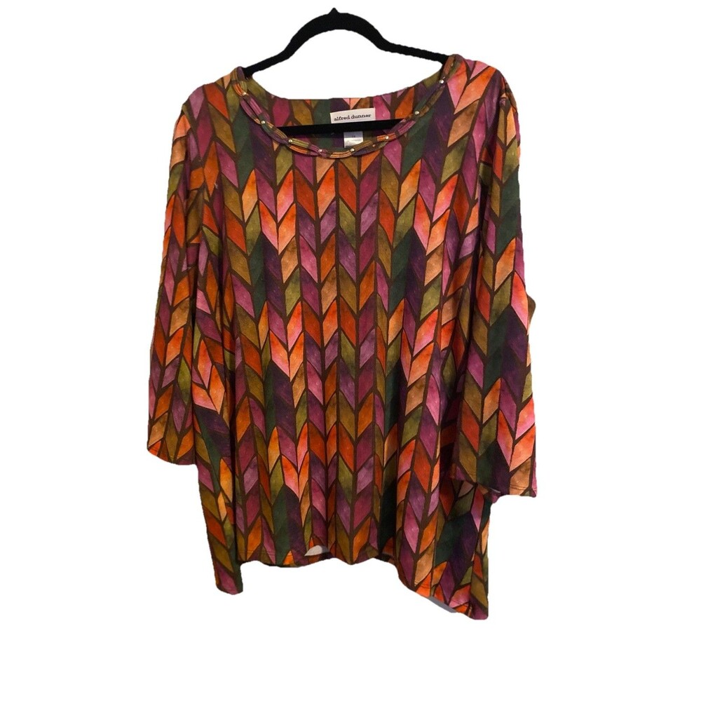 Alfred Dunner Shirt Top Blouse Pullover Artsy 3/4 Sleeve Stretchy Plus Size 1X